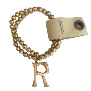 Anthropologie Initial ‘R’ Gold Tone Bauble Stretch Bracelet